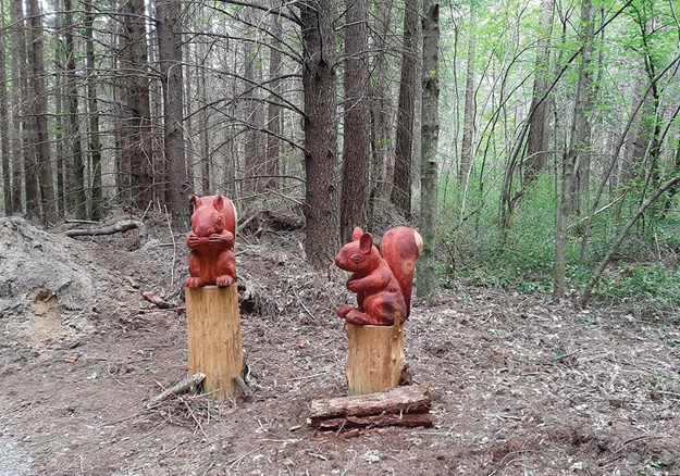 Cute squirrel sculptures on the Forest Amble Walk
